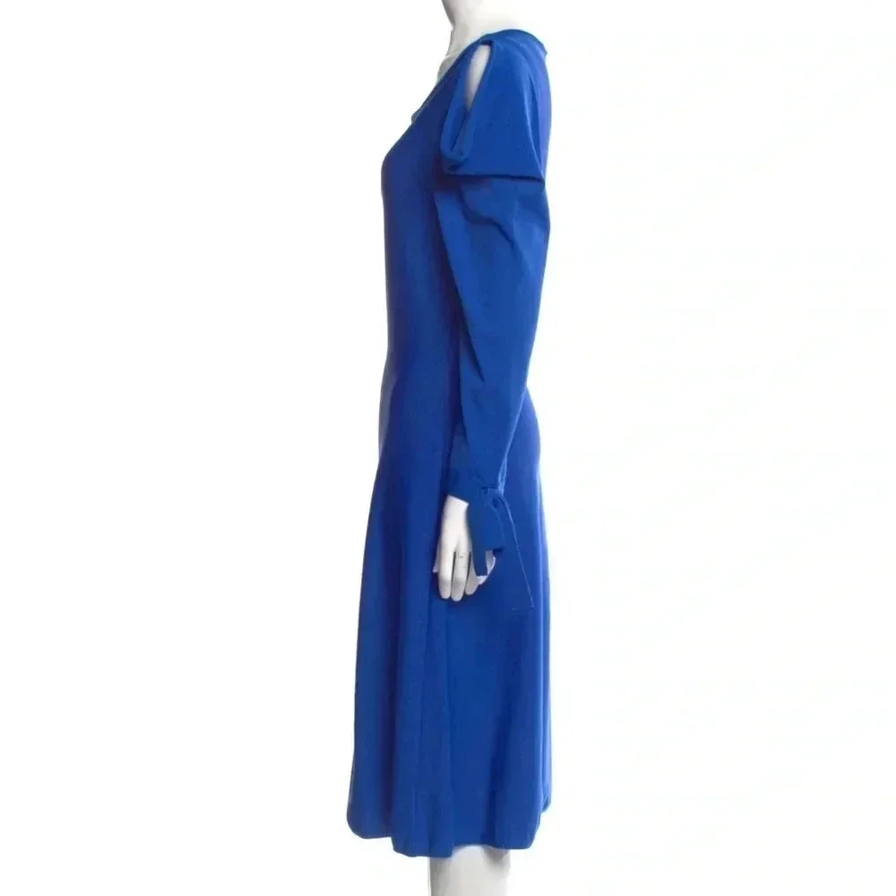 Alberta Ferretti blue knit open shoulders midi dress - Picture 2 of 16